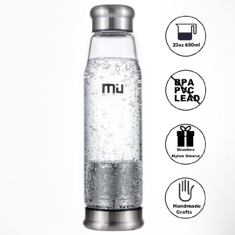 MIU COLOR® 22 oz Glass Water Bottle - BPA and PVC and Lead Free with Nylon Sleeve