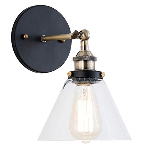 Light Society Cruz Wall Sconce, Clear Glass Shade with Antique Brass Finish, Vintage Modern Industrial Farmhouse Lighting Fixture (LS-W129)