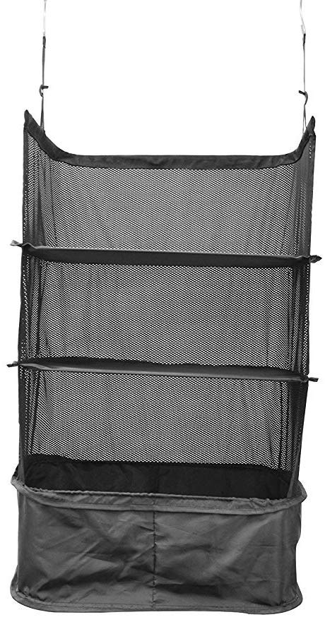 TopEva Folding Packable Suitcase Hanging Closet 3 - Shelves Organizer (Black)
