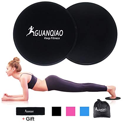 GUANQIAO Fitness Core Sliders 2 Pieces Double Sides Exercise Sliders Use On Carpet or Hardwood Floors Black