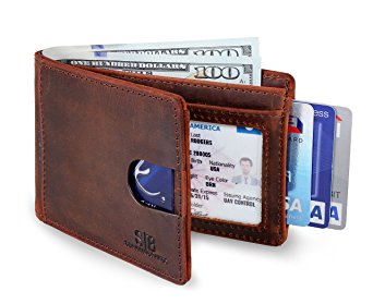 SERMAN BRANDS- RFID Blocking Bifold Slim Genuine Leather Thin Minimalist Front Pocket Wallets for Men Billfold - Made From Full Grain Leather