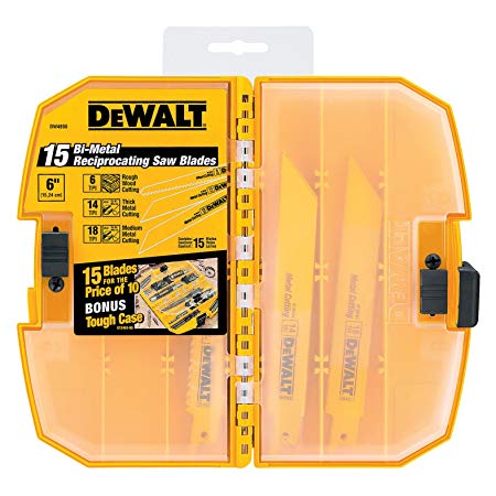 DEWALT DW4890 Bi-Metal Reciprocating Saw Blade Tough Case Set, 15-Piece