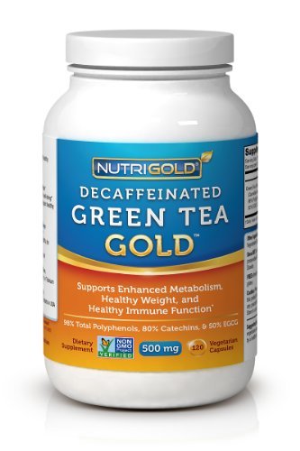 Nutrigold #1 Green Tea Extract - Green Tea GOLD, 500 mg, 120 Vegetarian Capsules - Decaffeinated Green Tea Fat Burner Supplement for Weight-loss (98% Polyphenols, 50% EGCG)