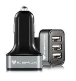 Car Charger-icefox TM Intelligent Best car charger 72 A36W12-24VPremium Aluminum 3 USB Car Charger With Smart Charging IC for each USB Portfor iphone 66 plus5S5C54S4iPads Up to AiriPods touchiPod nanoSamsung Galaxy S5S4S3 Note 4 3 2 HTC Google Nexus Motorola30 Day Money Back Guarantee 1 year quality warranty Tarnish