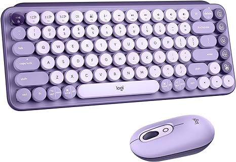 Logitech POP Keys   POP Mouse - Wireless Keyboard and Bluetooth Mouse Combo with Typewriter-Style Mechanical Keys, Emoji Features, Cute Compact Design - Cosmos