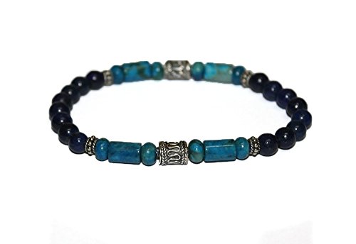 Men's Larimar, Blue Lapis Lazuli and 925 Sterling Silver Beads Bracelet