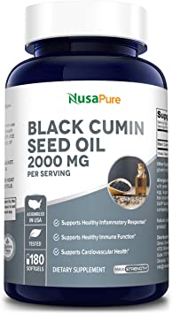 Black Seed Oil 2000 mg per Serving - 180 Softgel Caps (Non-GMO & Gluten-Free) Cold-Pressed Nigella Sativa Producing Pure Black Cumin Seed Oil with Vitamin E