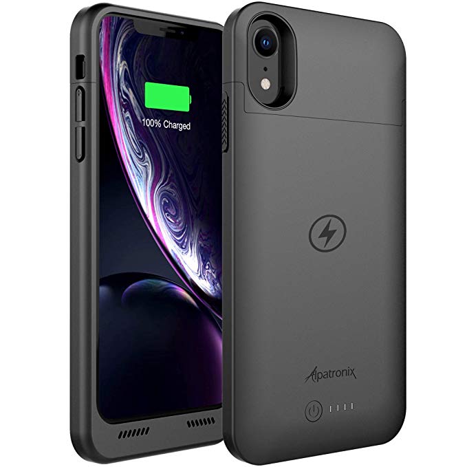 Alpatronix 5000mAh Battery Case with Qi Wireless Charging Compatible for iPhone XR (6.1-inch) (Black)