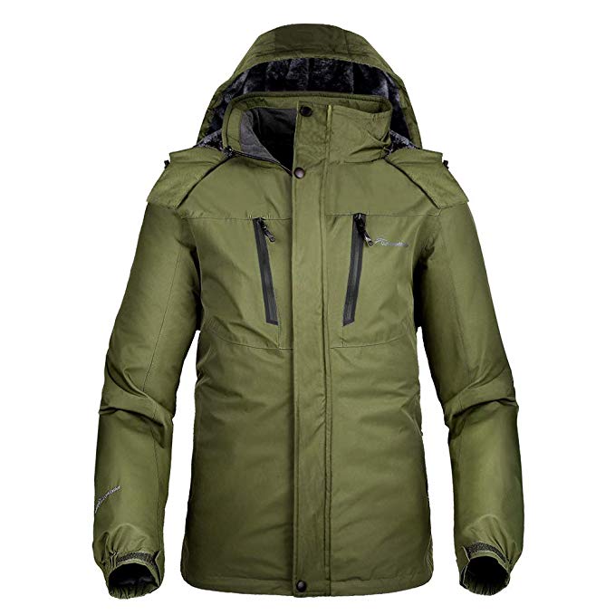 OutdoorMaster Men's Ski Jacket Basic - Winter Jacket with Elastic Powder Skirt & Removable Hood, Waterproof & Windproof