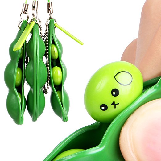 EocuSun 3Pcs Puchi Puti Mugen Edamame Keychain Keyring Extrusion Bean Pea Soybean Toys Gift (Random Expression)