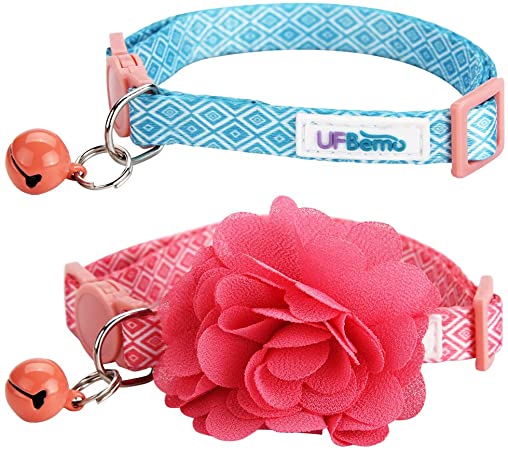 UFBemo Breakaway Cat Collar Pet Pack of 2 Multiple Designs Adjustable Breakaway Cat Collar Adjustable Strap with Safety Buckle and Heavy-Duty Nylon Collar, Neck 9-13 inch