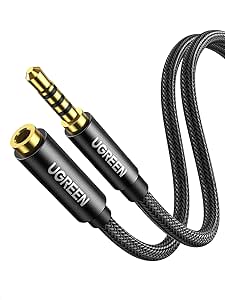 UGREEN Rallonge Jack Audio 3.5 mm 4 Pôles TRRS en Nylon Tressé Jack Audio Mâle vers Femelle Fonction Micro Câble Extension Audio Stéréo Compatible avec Écouteurs Casque Switch Manette PS5 PC (2M)