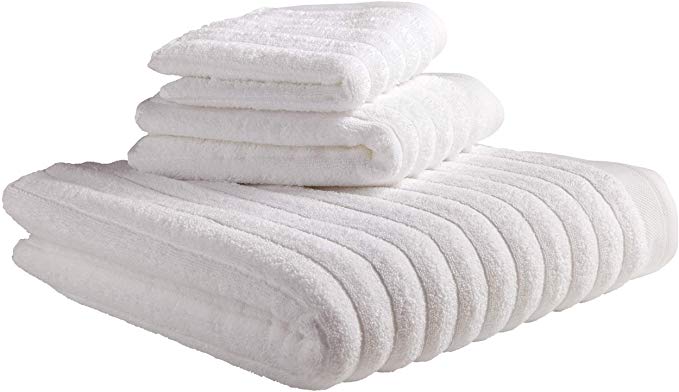 Rivet Chunky Rib Casual Bath Towel, Hand Towel, and Washcloth Set - Set of 3, White