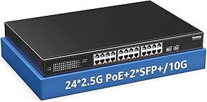 YuanLey 26 Port 2.5G PoE Switch Unmanaged, 24 x 2.5G Base-T PoE Ports, 2 x 10G SFP , IEEE802.3af/at, 400W, Compatible with 100/1000/2500Mbps, Metal Case, Desktop/Rack Mount 2.5Gbe Network Switch