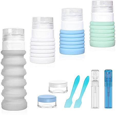 10PACK Travel Bottle Set FDA Approved Food-Grade Refillable Travel Containers,Collapsible Travel Accessories Tube Sets for Shampoo Lotion Soap,42ML-88ML (4-Color-Set)
