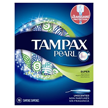 Tampax Pearl Plastic Tampons, Super Absorbency, Unscented, 18 Count (Packaging May Vary)