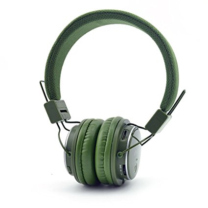 GranVela Q8 Lightweight Foldable Wireless Bluetooth On-Ear Headphones with Microphone, Micro SD Card Player, FM Radio and 3.5mm Detachable Cable Stereo Headset - Dark Green