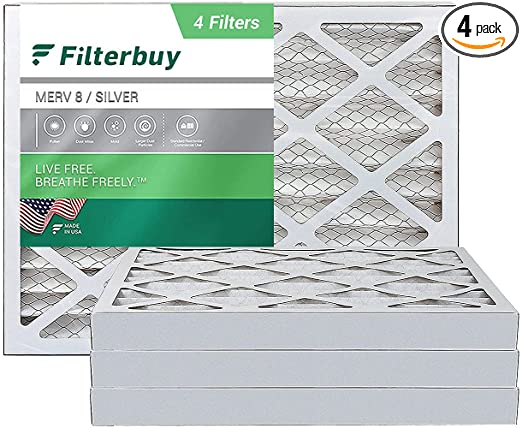 FilterBuy 18x25x2 Air Filter MERV 8, Pleated HVAC AC Furnace Filters (4-Pack, Silver)