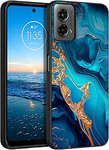 BENTOBEN for Motorola Moto G 5G 2024 Case, Slim Fit Glow in The Dark Hard PC Soft TPU Bumper Protective Girls Women Boy Men Cover for Moto G 5G (2024) 6.6inch, Blue Marble/Gold