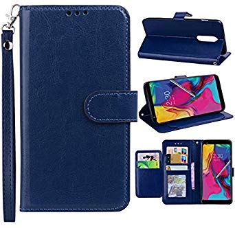 KULE for LG stylo 5 Case,LG stylo 5plus Case. Wrist Strap Luxury PU Leather Wallet Flip Protective Case Cover with Card Slots and Stand (Navy Blue)