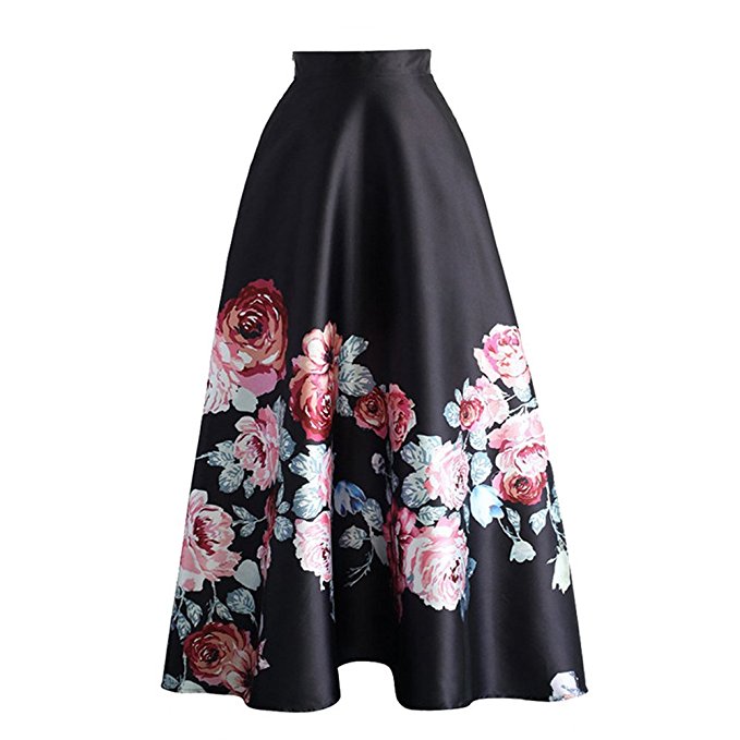 Kalin Women Monochrome Floral Print High Waist Wiggle Midi Maxi Skirt