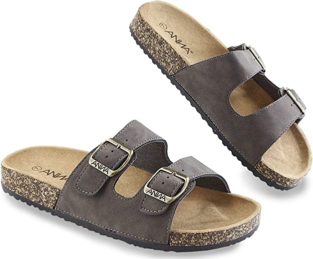 ANNA Glory Women's Slide Sandals Cork Footbed Double Buckle