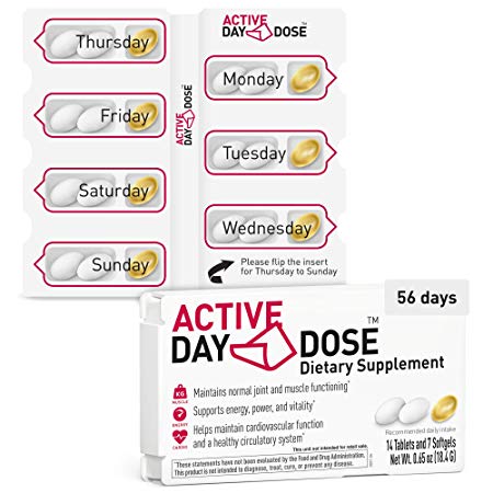 DayDose Active | Award-Winning Daily Vitamin Pack for Women and Men | Advanced, Concentrated Essential Multivitamins and Minerals   Omega 3   Ginseng, Turmeric, and Coenzyme Q10 | 56 Day Nutrients