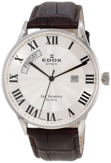 Edox Men's 83010 3B AR Les Vauberts Automatic Silver Dial Roman Numeral Watch