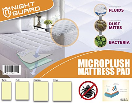 Mattress Pad By Night Guard - Overfilled Ultra Soft Hypoallergenic Microplush Topper - 220gsm - Fits Mattresses Up To 18 inch - Improves Sleeping Quality – Washable - Deep Fitted Pocket (FULL)
