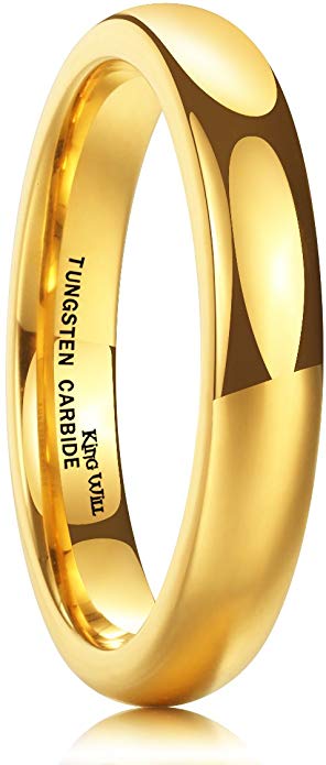 King Will Glory Men's 4mm 6mm 8mm Tungsten Carbide Ring 24k Gold Plated Domed Polished Finish Wedding Band