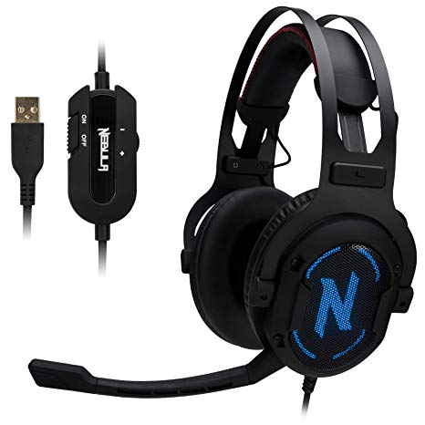 Rosewill Gaming Headset, 7.1 Surround Sound RGB, Comfortable Memory Foam Ear Pads, Noise Isolation Headphones w/Microphone for Immersive Gaming, Booming Bass, Audio - Nebula GX60