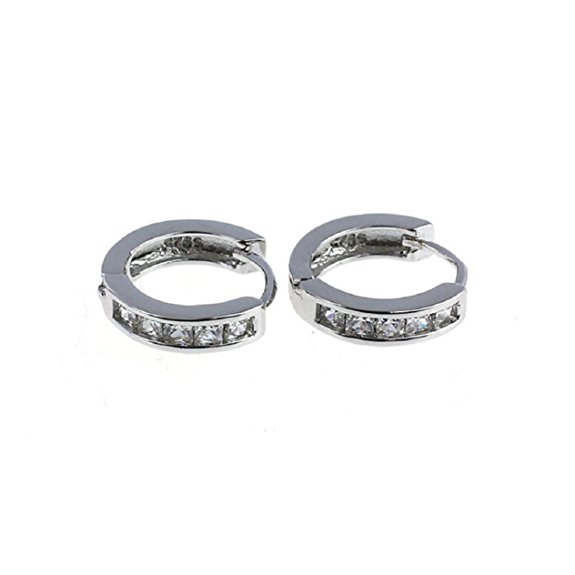 Malloom New Fashion Silvering Plated Cz Small Round Huggie Hoop Earrings