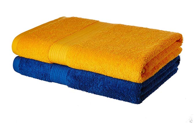 Amazon Brand - Solimo 100% Cotton 2 Piece Bath Towel Set, 500 GSM (Iris Blue and Sunshine Yellow)