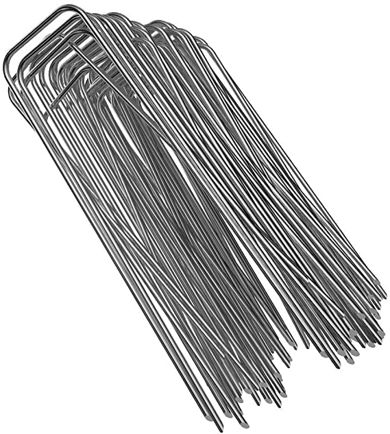 GROWNEER 100-Pack 6" Heavy Duty 11 Gauge Galvanized Steel Garden Stakes Staples Securing Pegs for Securing Weed Fabric Landscape Fabric Netting Ground Sheets and Fleece