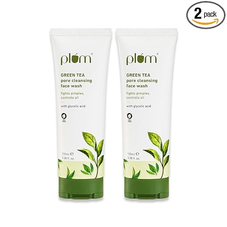 Plum Green Tea Pore Cleansing Face Wash | Acne Face Wash | Oily Skin | Bright, Clear Skin | 100% Vegan | Soap-Free | Face Wash for Women & Men | 100ml (Pack of 2)