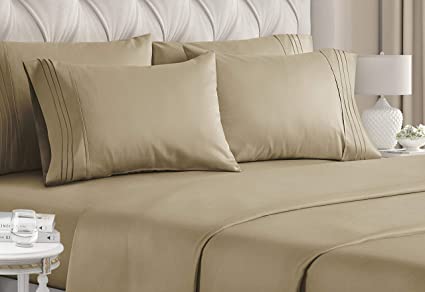 Queen Size Sheet Set - 6 Piece Set - Hotel Luxury Bed Sheets - Extra Soft - Deep Pockets - Easy Fit - Breathable & Cooling Sheets - Wrinkle Free - Comfy - Tan - Beige Bed Sheets - Queens Sheets - 6 PC