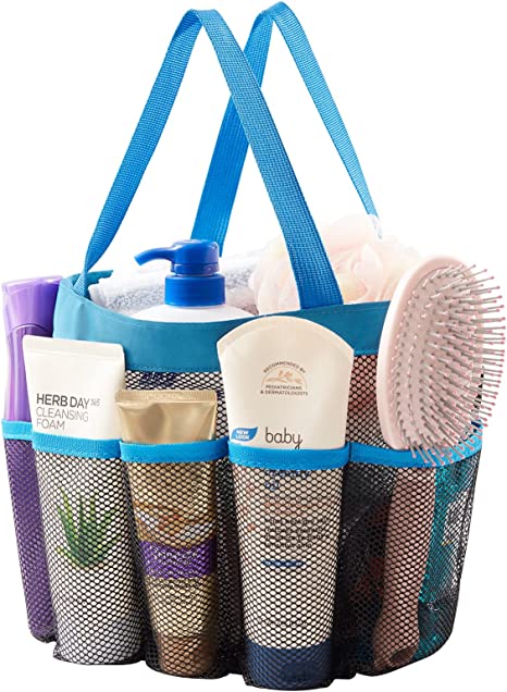 Lifewit Mesh Shower Caddy Portable Shower Tote Bag for College Dorm, Bathroom, Gym, Travel, Quick Dry Hanging Shower Organizer with 7 Storage Pockets for Bathroom Toiletry Essentials, Blue