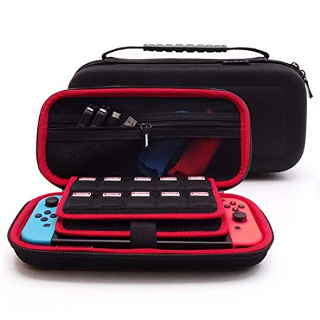 Soyan Carrying Case for Nintendo Switch and Accessories, 19 Game Card & 2 Micro SD Card Holders (Red)