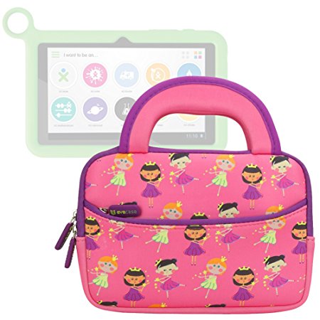 Evecase OLPC XO 7-inch Kids Tablet Sleeve, Cute Princess Themed Neoprene Travel Carrying Slim Sleeve Case Bag w/ Dual Handle and Accessory Pocket - Pink w/ Purple Trim