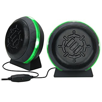 ENHANCE Gaming LED Computer Speakers with Subwoofer , Powerful 5W Drivers and In-Line Volume Control - Green Lights , USB 2.0 Powered , 3.5mm Connection for PC , Desktop , Laptop , Notebook