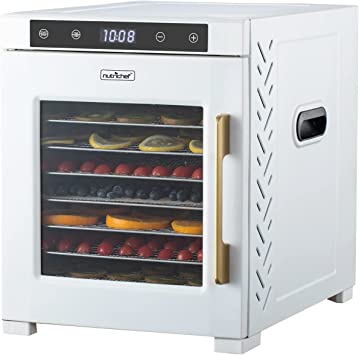 NutriChef Premium Machine-900 Watts 10 Shelf Stainless Steel Dehydrator with Digital Timer and Temperature, Touch-Control LED Display, Perfect Way to Preserve Foods and More, one size, White