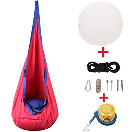 Lazy Daze Hammocks Kids Hammock Swing Seat Pod Chair Child’s Hanging Chair Nest Nook Tent with All Accessories for Indoor and Outdoor Use, Red&Blue