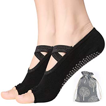 Yoga Socks for Women with Grip & Non Slip Toeless Half Toe Socks for Pilates Ballet Barre Dance Barefoot Workout