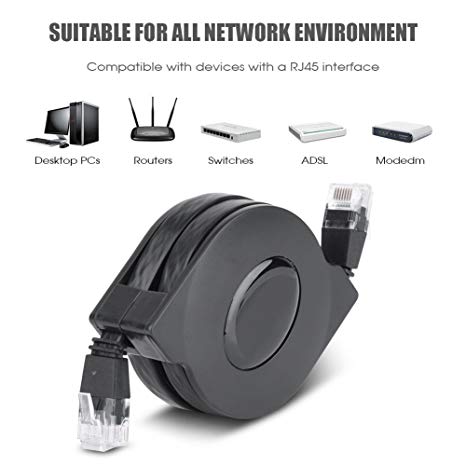 CAT 7 Ethernet Cable,Fosa 1pc New 1m/2m Adjustable Retractable CAT6 RJ45 LAN Network Cable Cord Black(2M)