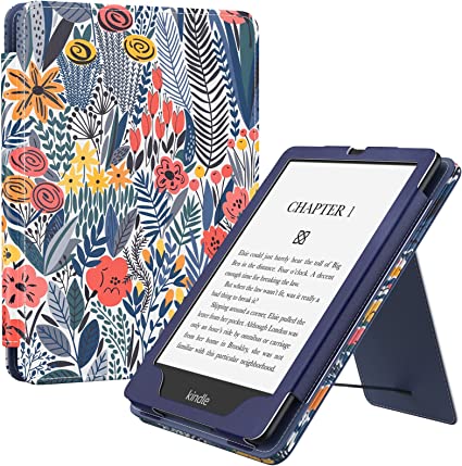 MoKo Case for 6.8" Kindle Paperwhite (11th Generation-2021) and Kindle Paperwhite Signature Edition, Slim PU Shell Cover Case with Auto-Wake/Sleep for Kindle Paperwhite 2021, Blue Leaf Flower