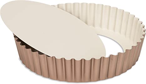 Patisse Extra Deep Round Quiche Pan with Removable Bottom 9-7/8" or 25 cm in Diameter Ceramic Nonstick Coated Off-White/Copper Color 03355