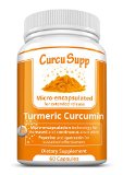 CurcuSupp- Tumeric Curcumin Supplement- Breakthrough Time Release Microencapsulation Technology w Piperine for Increased and Prolonged Absorption- 60 Vegetarian Kosher Capsules Just One a Day