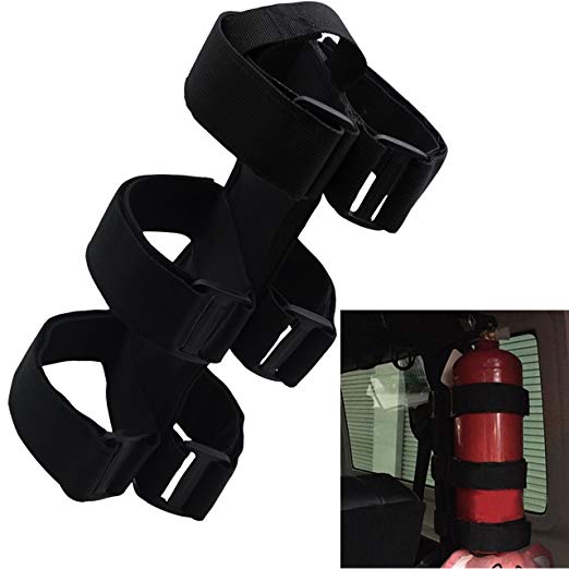 MAYMII Black Adjustable Roll Bar Fire Extinguisher Holder For Jeep JK CJ TJ YJ