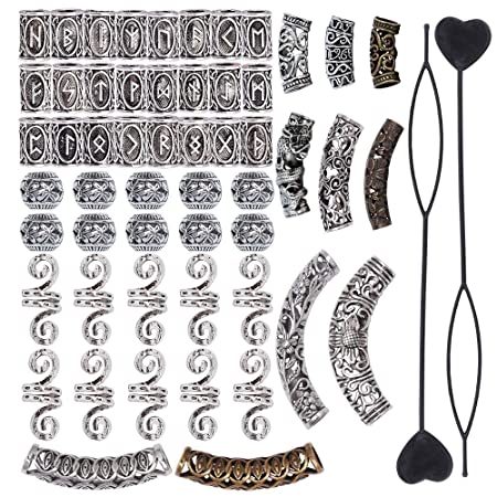 fani 54 Pieces Hair Tube Beads Dreadlocks Beads Hair Tube Beads Dreadlocks Hair Braiding Beads Jewelry Hair Decoration Accessories, 9 Styles, DIY Tibetan Silver