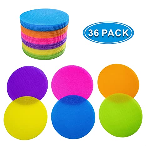 36 Pcs Nylon Carpet Spots, Colorful Hook and Loop Sitting Marker Dots for Teacher Children Teaching Sitting Gaming